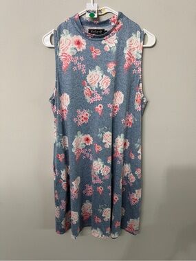 Women’s Relipop Blue Floral Sleeveless A-Line Swing Dress Size Large